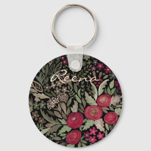 Watercolor roses, on a black background, watercolo keychain