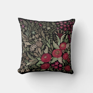 Watercolor roses on a black background, watercolor throw pillow