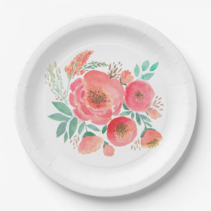Watercolor, roses. paper plate