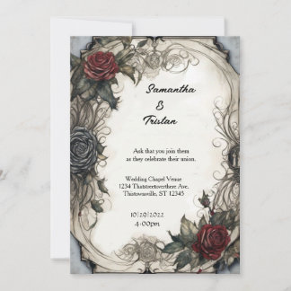 Watercolor Roses Parchment Goth Wedding Invitation