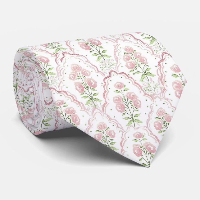 Watercolor roses pattern neck tie (Rolled)