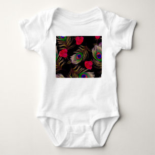 Watercolor roses, peacock feathers, decorative. baby bodysuit