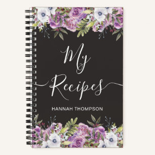 Watercolor Roses Personalized Script Family Recipe Notebook