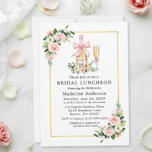Watercolor Roses Pink Bow Bridal Shower Luncheon Invitation
