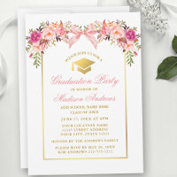 Watercolor Roses Pink Bow Graduation Party