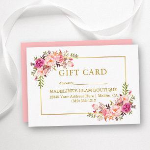 Watercolor Roses Pink Floral Gold Gift Card