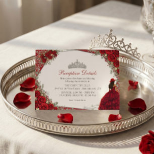 Watercolor Roses Red and Silver Red Quinceañera Enclosure Card