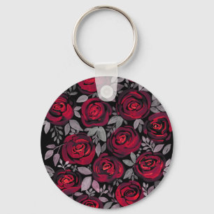 Watercolor roses, red roses on black keychain