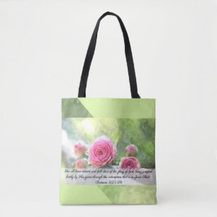 Watercolor Roses Romans 3:23 & 24 Tote