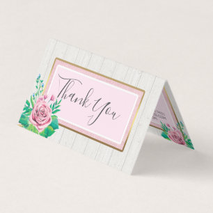 Watercolor Roses & Rustic Wood Cottage Thank You