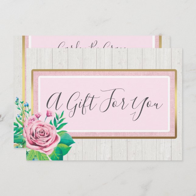 Watercolor Roses Rustic Wood Gift Certificate Card (Front/Back)