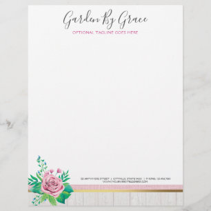 Watercolor Roses & Rustic Wood Shabby Chic Cottage Letterhead