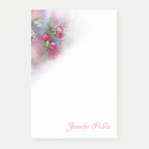 Watercolor Roses Script Elegant Floral Template Post-it Notes