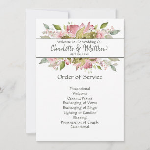 Watercolor Roses Soft Pink Ceremony Service Card