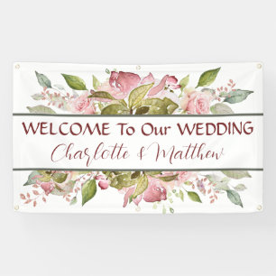 Watercolor Roses Soft Pink Wedding Banner