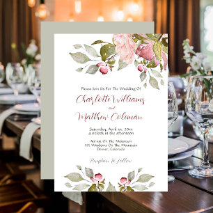 Watercolor Roses Soft Pink Wedding Invitation