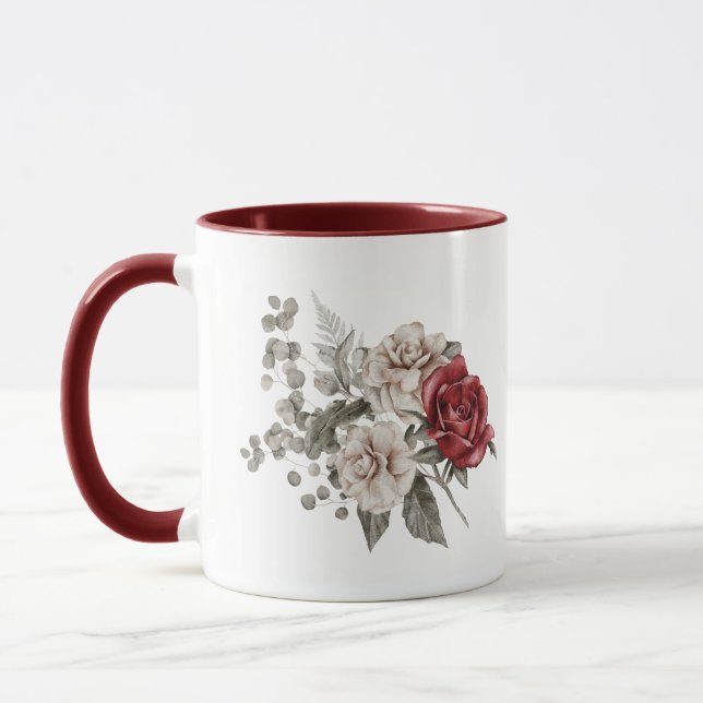Watercolor Roses Spring Bouquet & Love Quote Two-T Mug (Left)