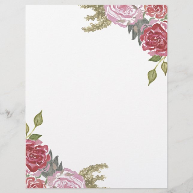 Watercolor Roses Stationery (Front)