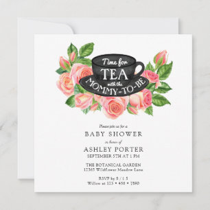Watercolor Roses   Tea Party Baby Shower Invitation