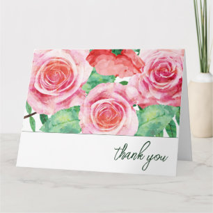 Watercolor Roses Thank You Card
