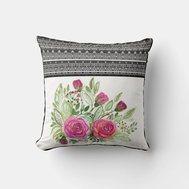 Watercolor, roses throw pillow (Front)