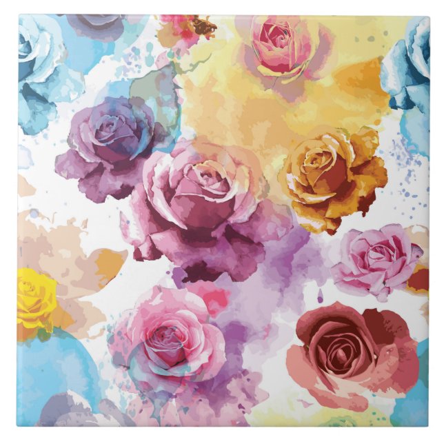 Watercolor Roses Tile (Front)