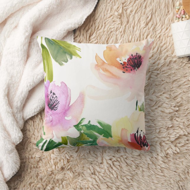 Watercolor Roses Trendy Floral Abstract Throw Pillow (Blanket)