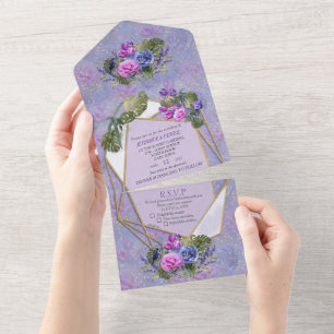 Watercolor Roses & Tulips with Gold  All All In One Invitation