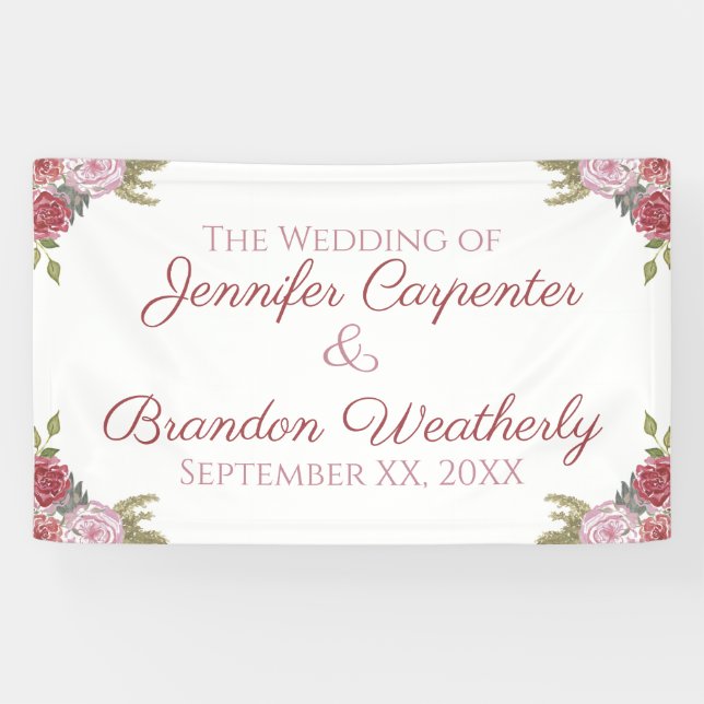 Watercolor Roses Wedding Banner (Horizontal)