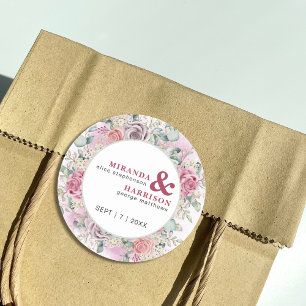 Watercolor Roses Wedding Classic Round Sticker