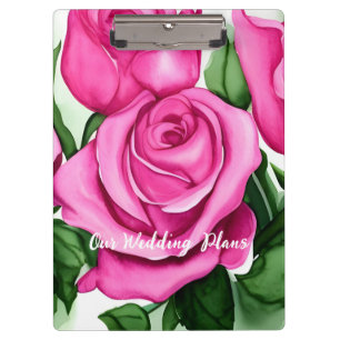 Watercolor Roses Wedding Planner Clipboard