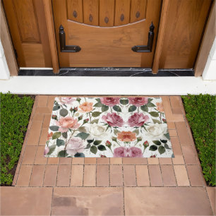 Watercolor Roses with a Soft Romantic Glow Doormat