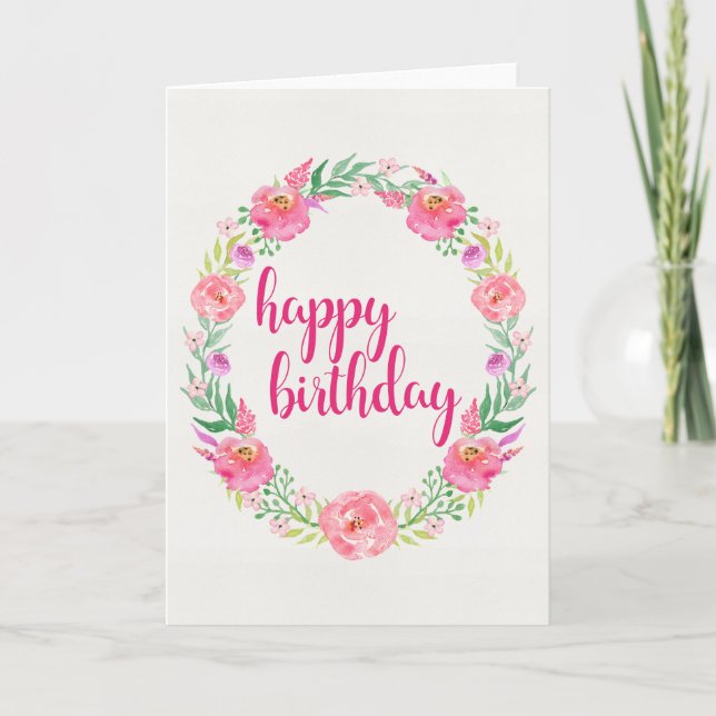 Watercolor Roses Wreath joyeuse carte d'anniversai (Devant)