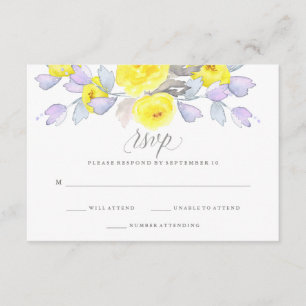 Watercolor Roses   Yellow Purple and Grey   RSVP Card