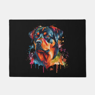 Watercolor Rottweiler Colourful Rottie Dog Lover Doormat