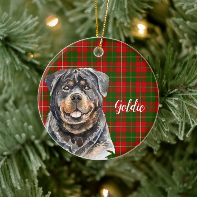 Watercolor Rottweiler Dog Personalized Ceramic Ornament (Tree)