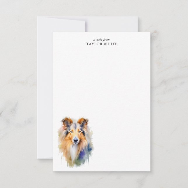 Watercolor Rough Collie Personalized Thank You Card (Front)