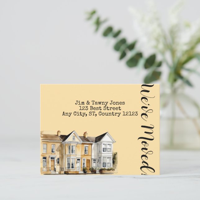 Watercolor Row of Homes Change of Address  Postcard (Standing Front)