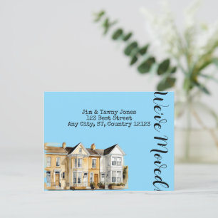 Watercolor Row of Homes Change of Address  Postcard