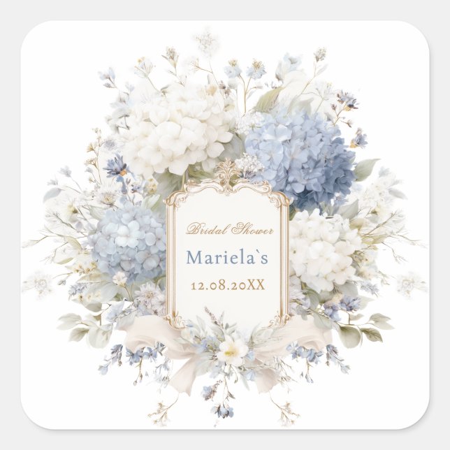  Watercolor Royal Botanique Hydrangea Bridal showe Square Sticker (Front)