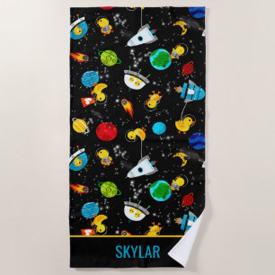 Watercolor Rubber Duck Astronauts Personalized Beach Towel