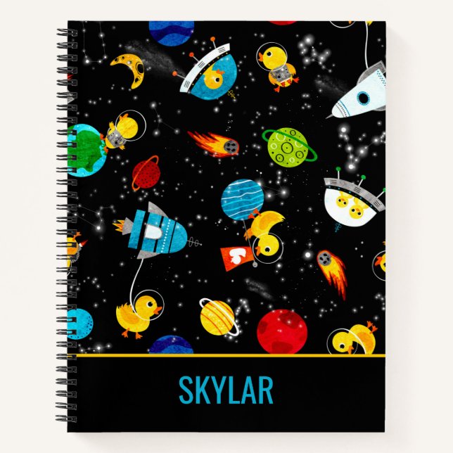 Watercolor Rubber Duck Astronauts Personalized Notebook (Front)
