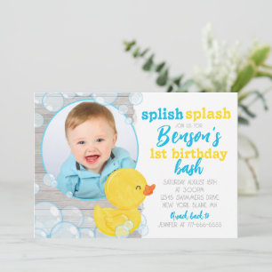 Watercolor Rubber Duck Photo Birthday Invitation