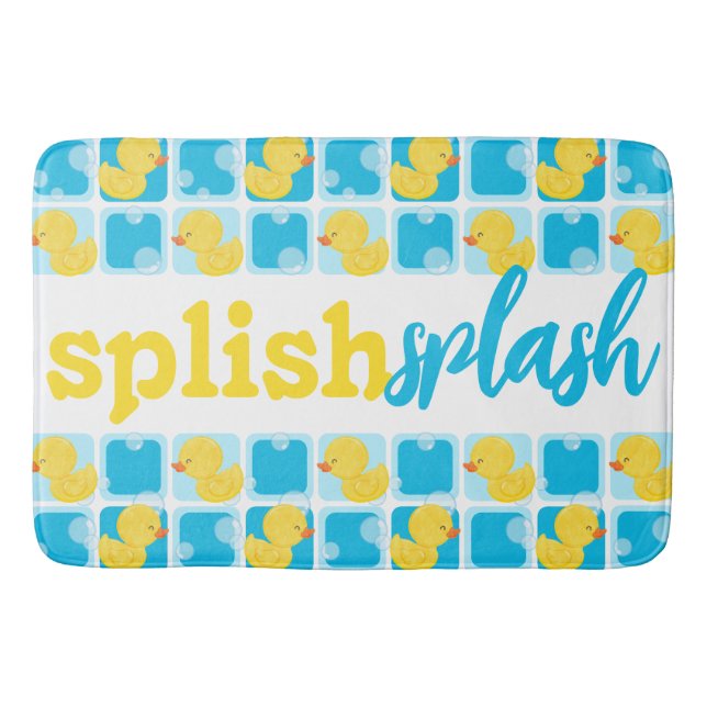 Watercolor Rubber Duck Splish Splash Chequered Bath Mat (Front)