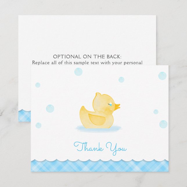Watercolor Rubber Ducky Baby Shower Thank You Card (Front/Back)