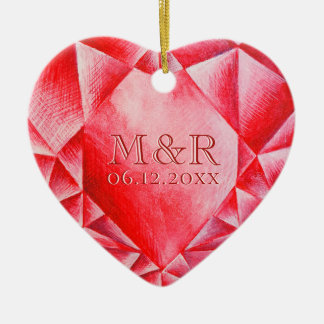 Watercolor Ruby Heart 40th Wedding Anniversary Ceramic Ornament