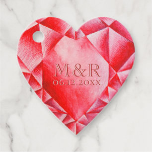Watercolor Ruby Heart 40th Wedding Anniversary Favour Tags