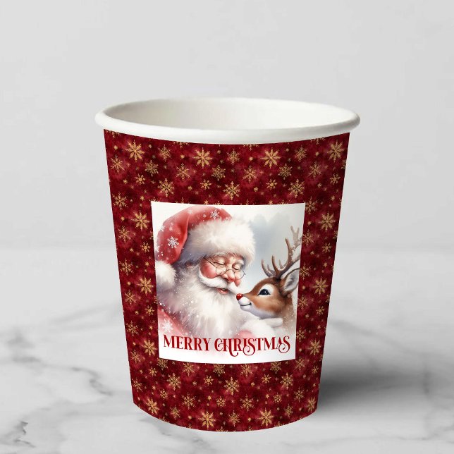 Watercolor Rudolph Santa Cute Christmas Party Cup (Watercolor Rudolph Santa Cute Christmas Party Cup)