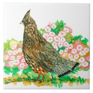 Watercolor Ruffed Grouse Gamebird Mountain Laurel Tile