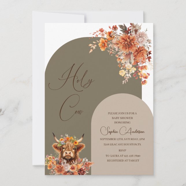 Watercolor Rust Highland Cow Baby Shower Invitation (Front)